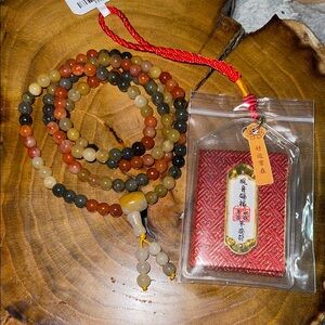 Multi Beaded Necklace with Red Pouch